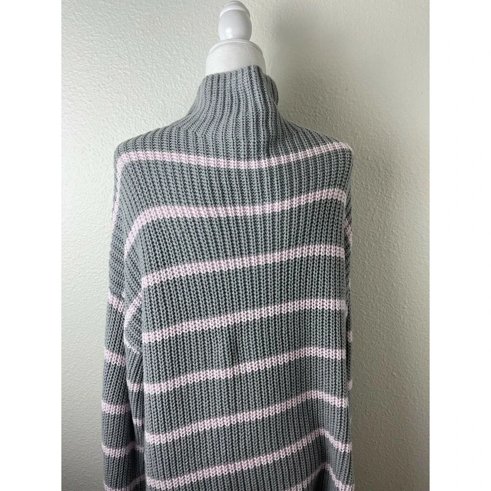 Caslon Women's Shaker Mock Neck Knit Yarn Sweater Pink Stripe‎ Large L